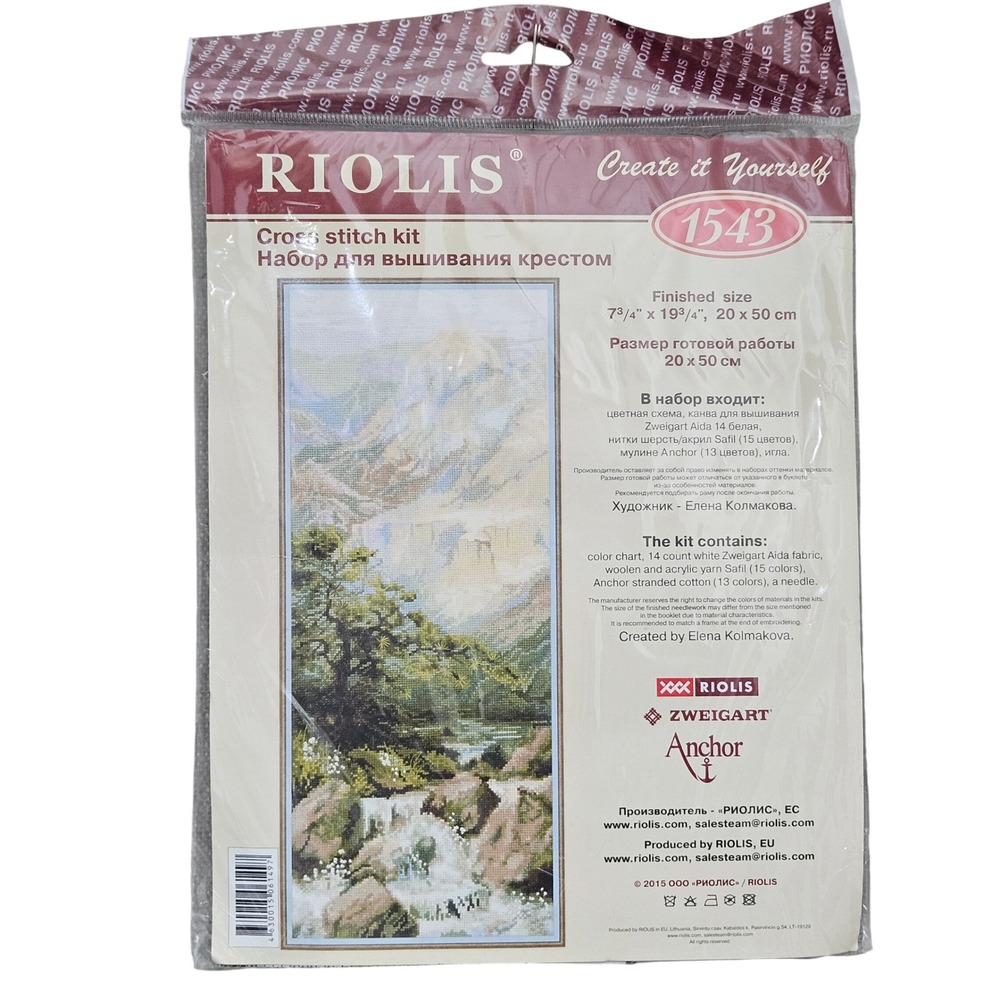 Riolis NWT Cross Stitch Kit 1543 Mountain River Landscape 7.75x19.75in BlueGreen